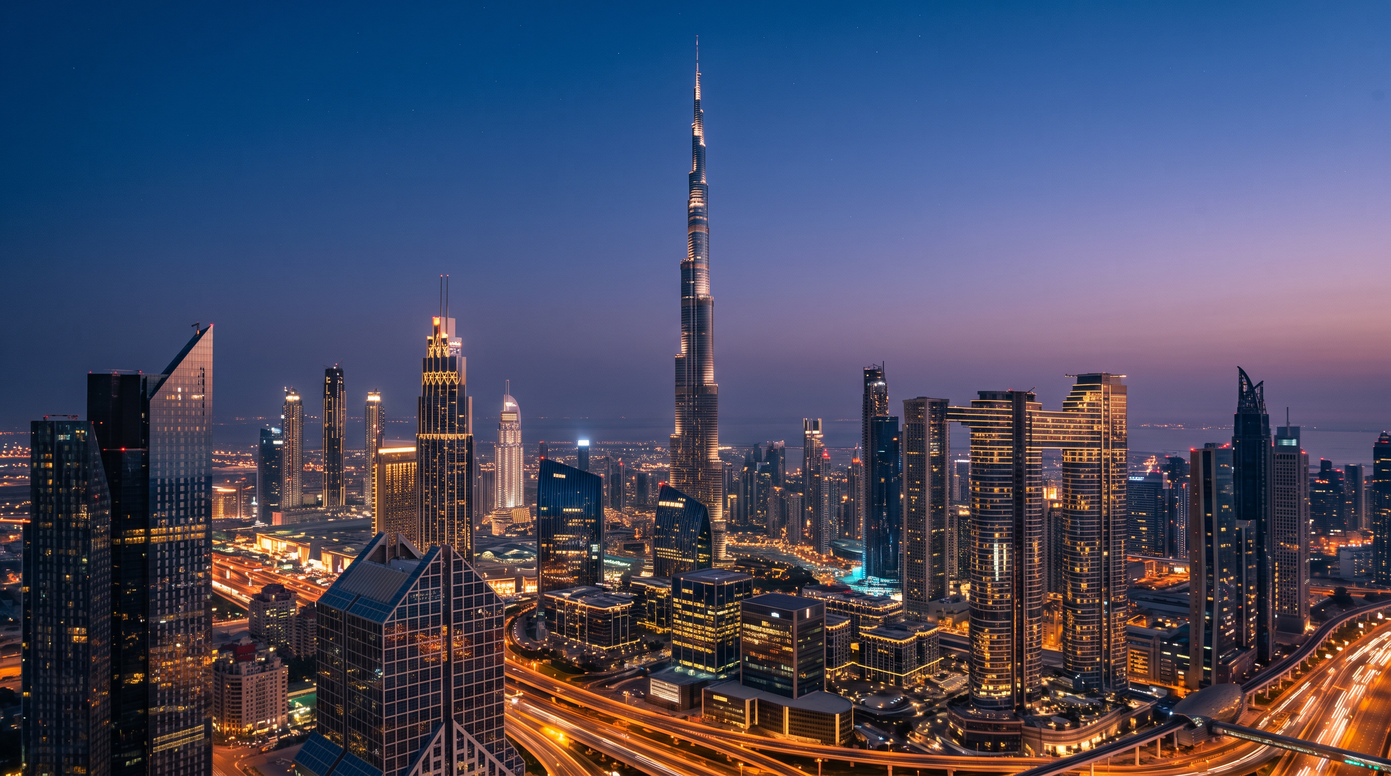 Dubai skyline at dusk, where the Web Scraper surface is operated